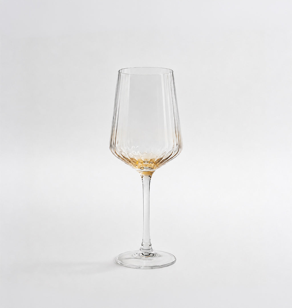 Copas de vino Aurea de cristal estriado con base dorada, set de 4