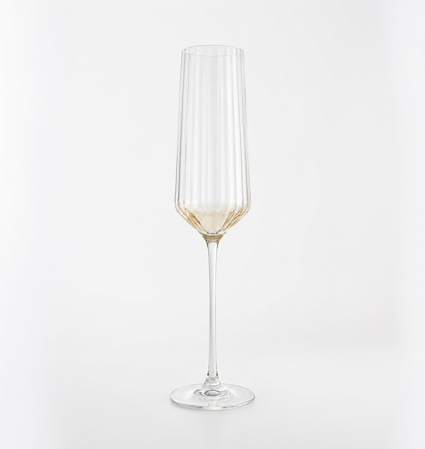 Copas de champagne Aurea de cristal estriado con base dorada, set de 4