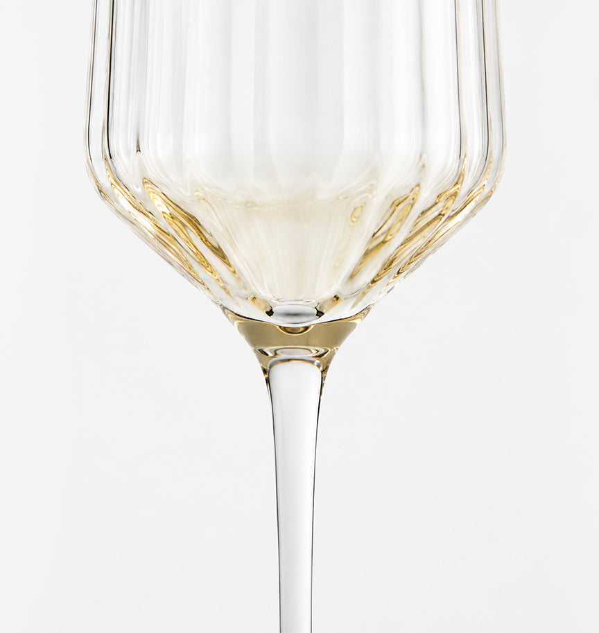 Copas de champagne Aurea de cristal estriado con base dorada, set de 4