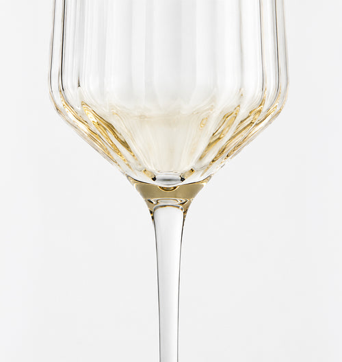 Copas de champagne Aurea de cristal estriado con base dorada, set de 4